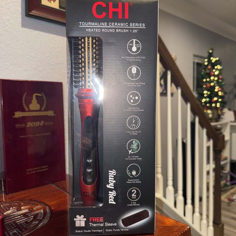 NEW CHI 1.25" Tourmaline Ceramic Heated Round Brush - Ruby Red